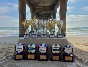 MBsand's BVCA National Championship trophies at Manhattan Beach